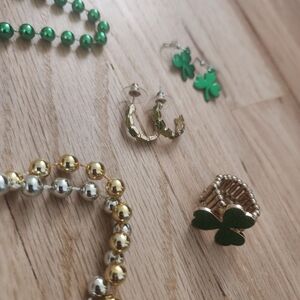 St. Patrick’s Day Jewelry Bundle – Shamrock Earrings, Bead Necklaces & Ring Set
